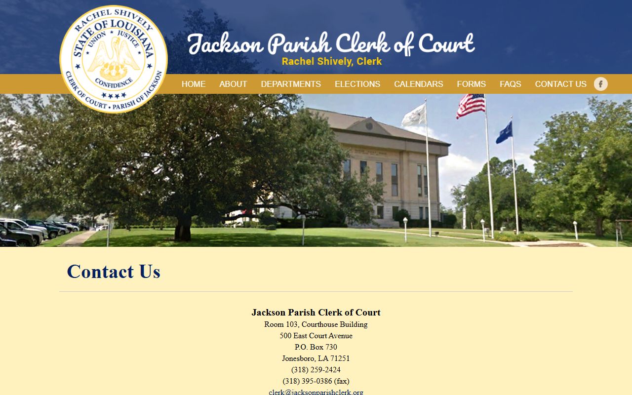 Jackson Parish County Clerk of Court contact page