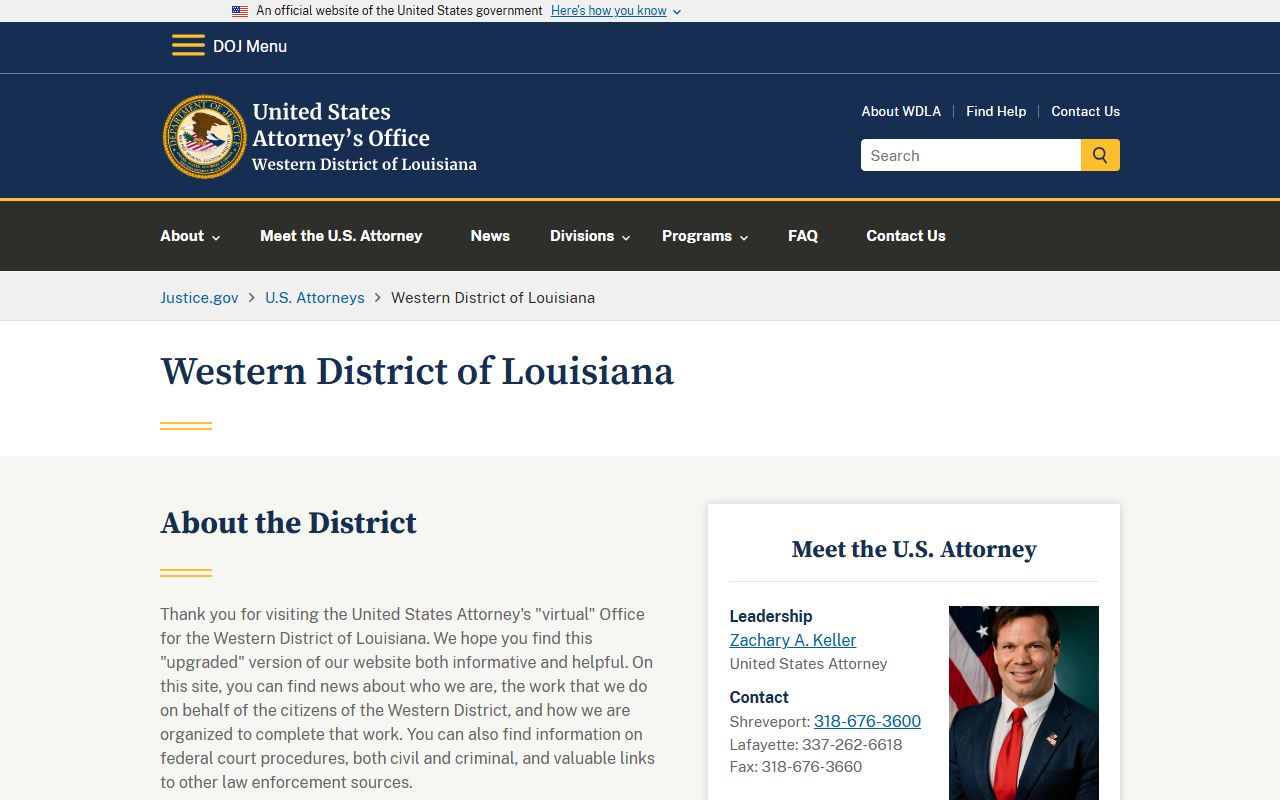 Jackson Parish criminal court records federal U.S. Attorney Western District of Louisiana