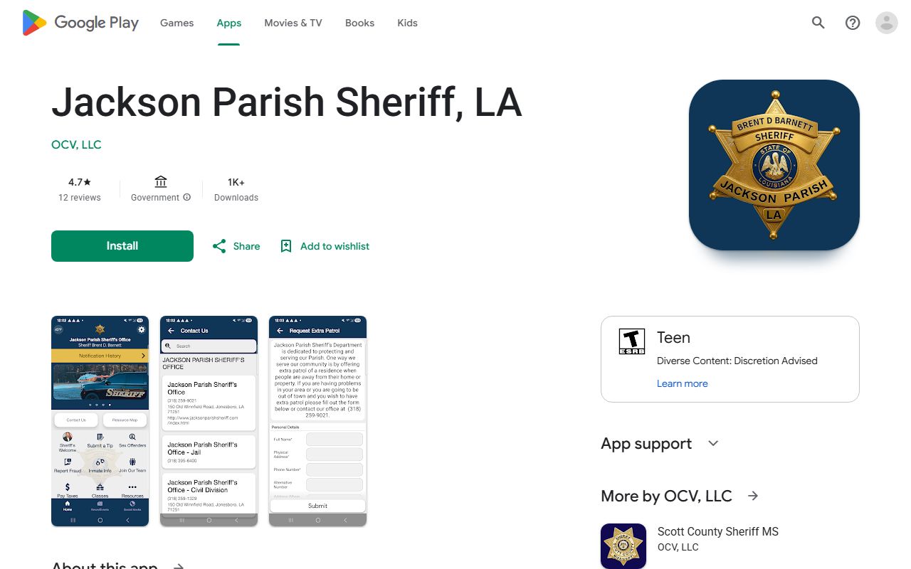 Jackson Parish County inmate records Sheriff Android app listing