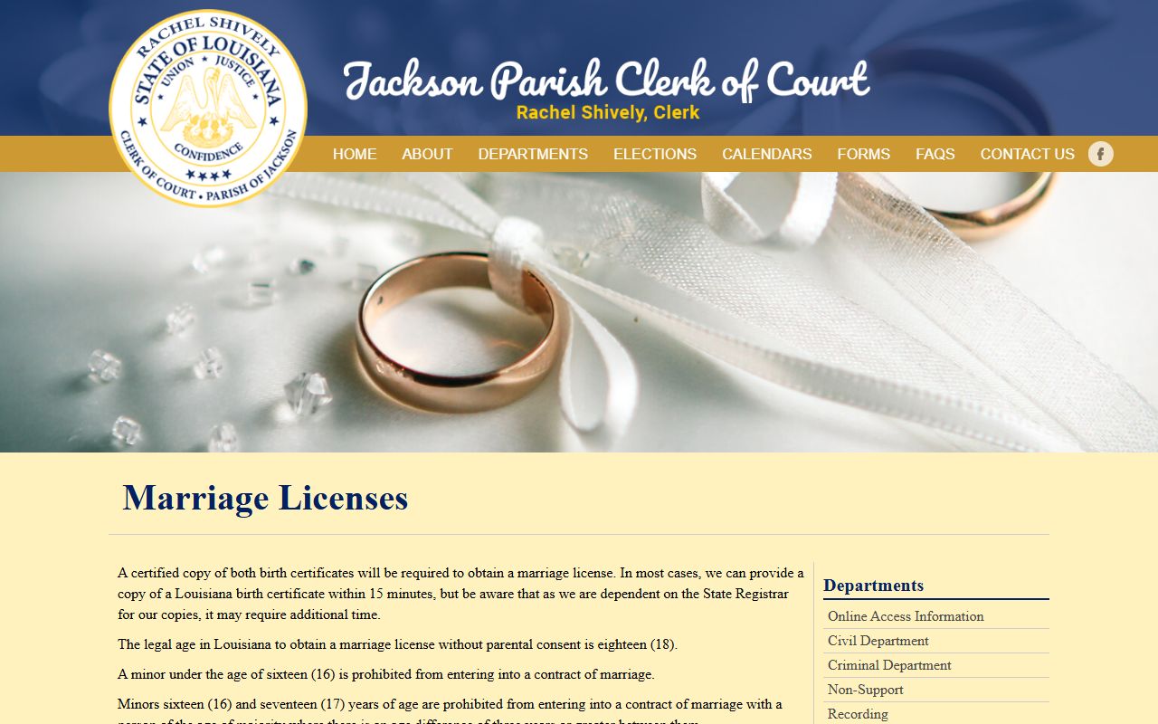 Jackson Parish County marriage and divorce records license requirements
