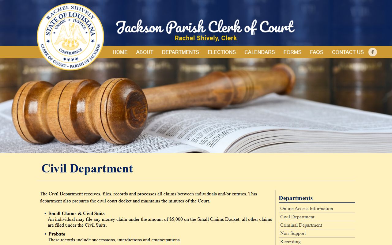 Jackson Parish County probate records Civil Department