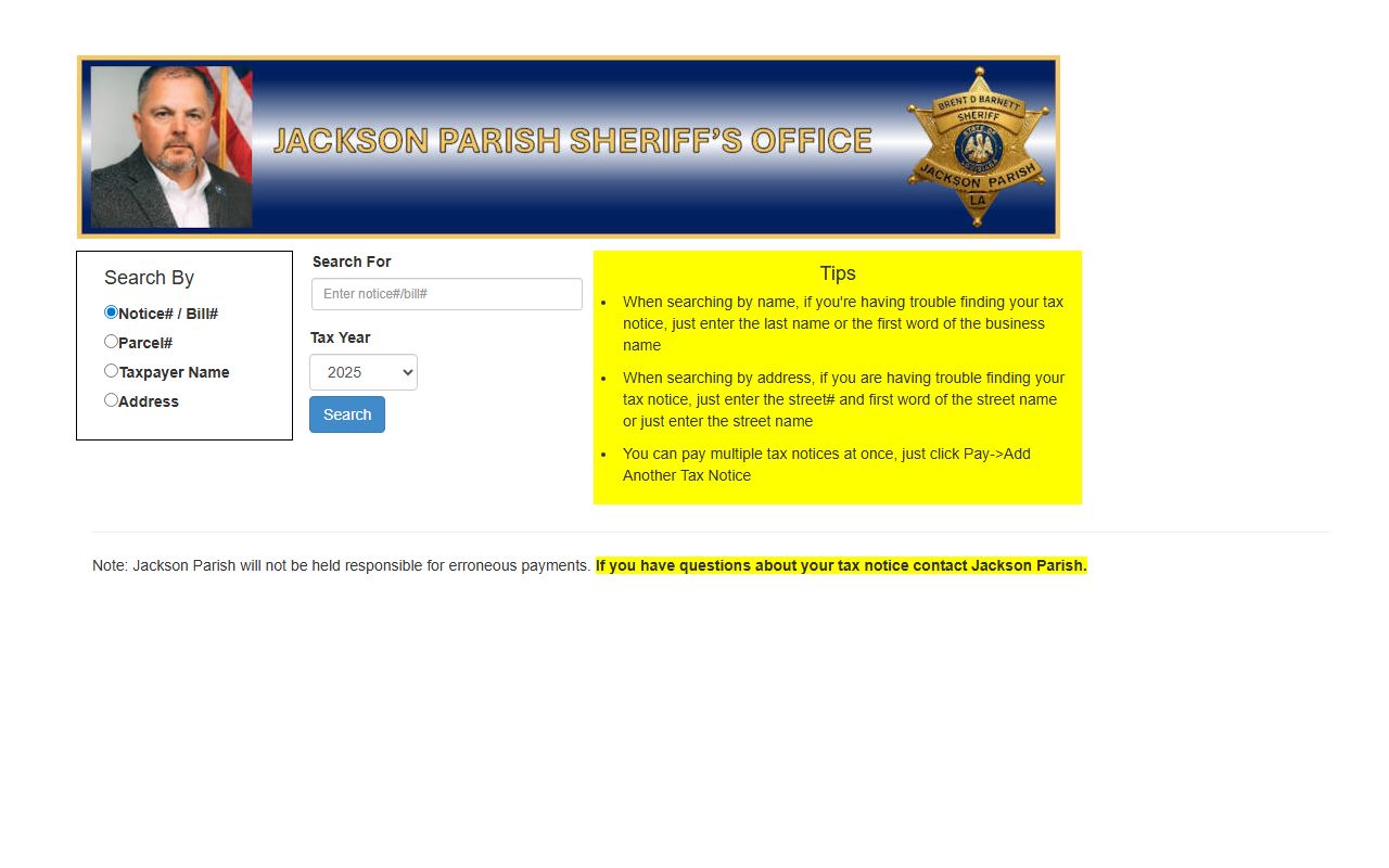 Jackson Parish County traffic court records Sheriff-linked payment page